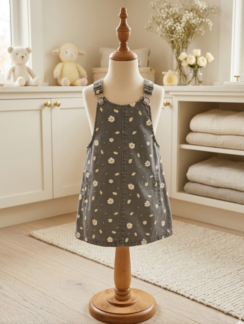 Wonder Nation Gray Denim Overall Dress Daisy Pocket 3T